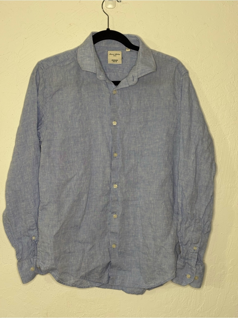 Baird McNutt Linen Murano Mens Large Slim Long Sleeve Button Front Shirt Blue
